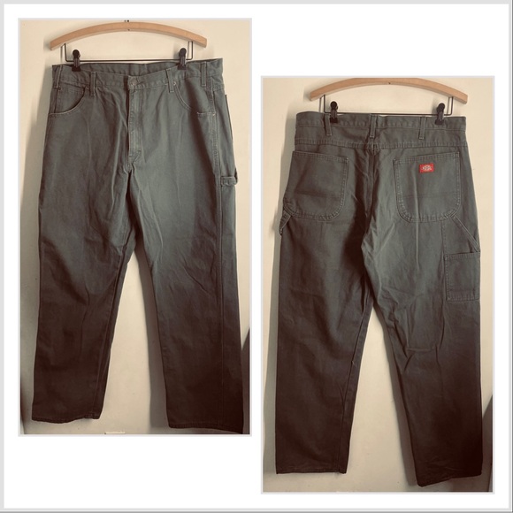 Dickies Relaxed Fit Heavyweight Duck Carpenter Pants Olive Green size 38x32 - Picture 2 of 13